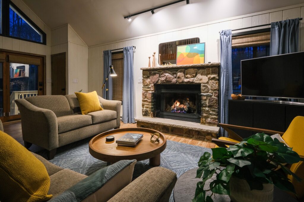 Enjoy the fireplace on chilly Pocono mountain evenings.