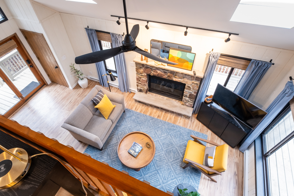Loft overlooking fireplace